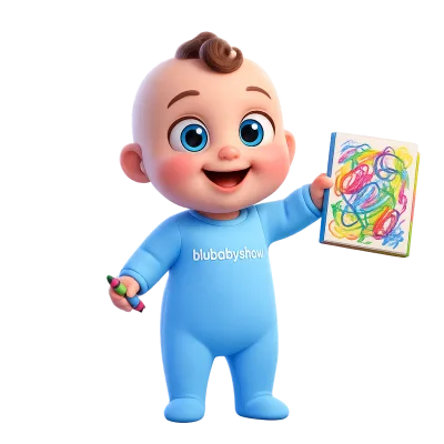 Blu holding the Blu Colouring Book