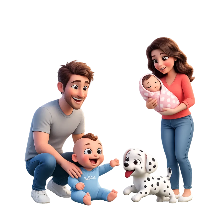 Blu with Mum, Dad, the puppy and baby sister